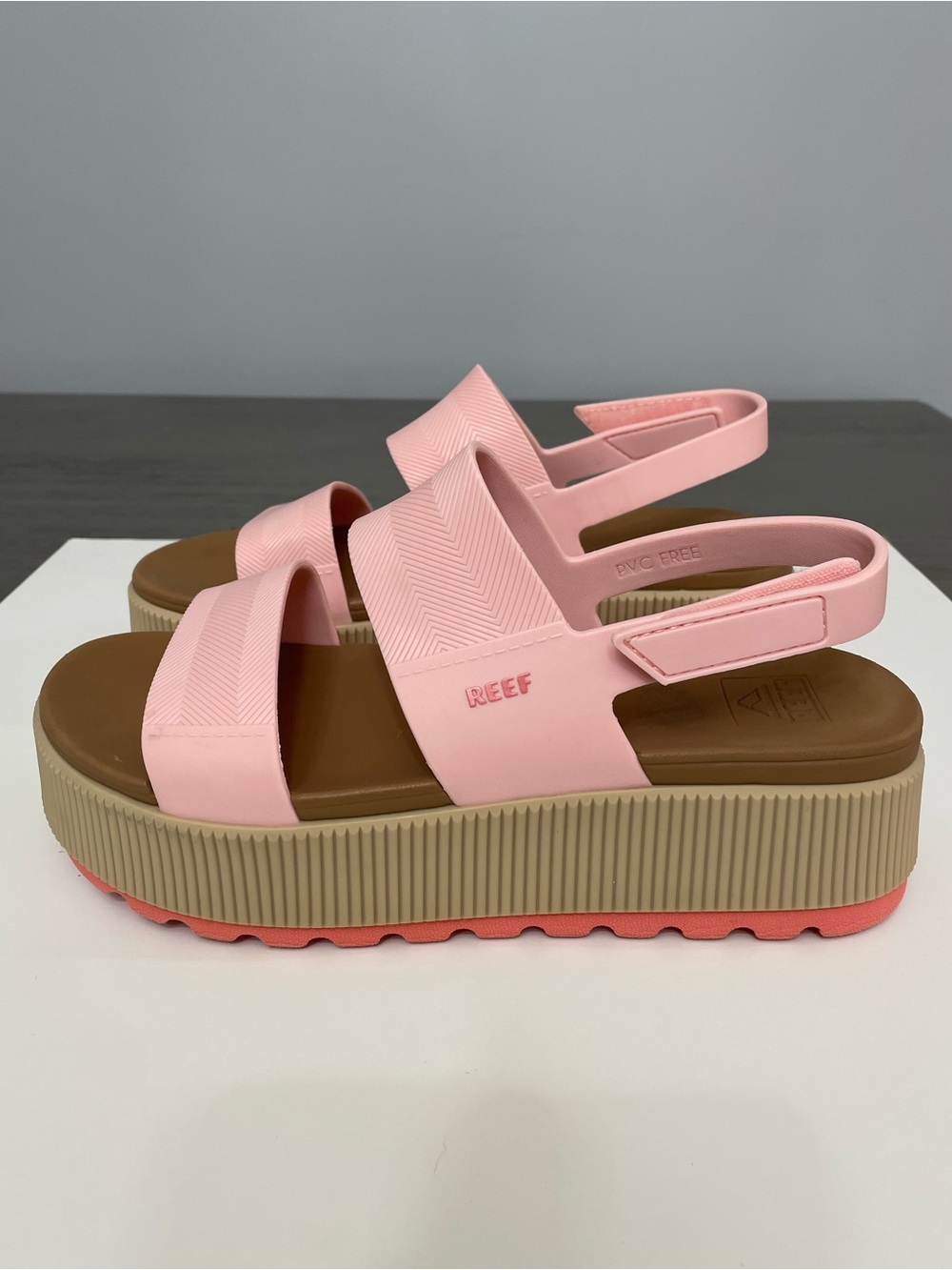 Reef Pink Platform Slingback Sandals with Tan Midsole